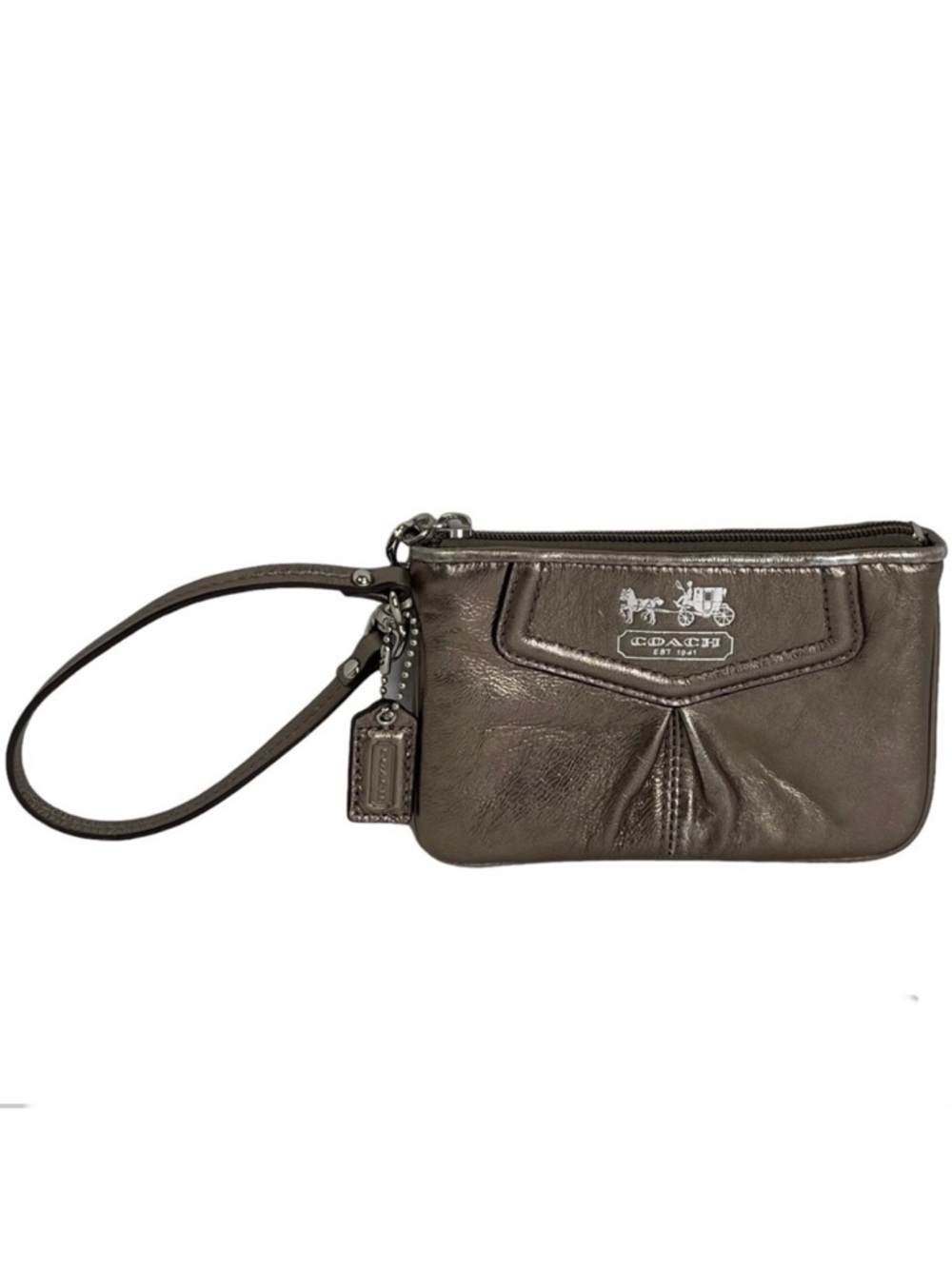 Coach Y2K Leather Wristlet Metallic Neutral Minimalist Mini Vintage Zips Close